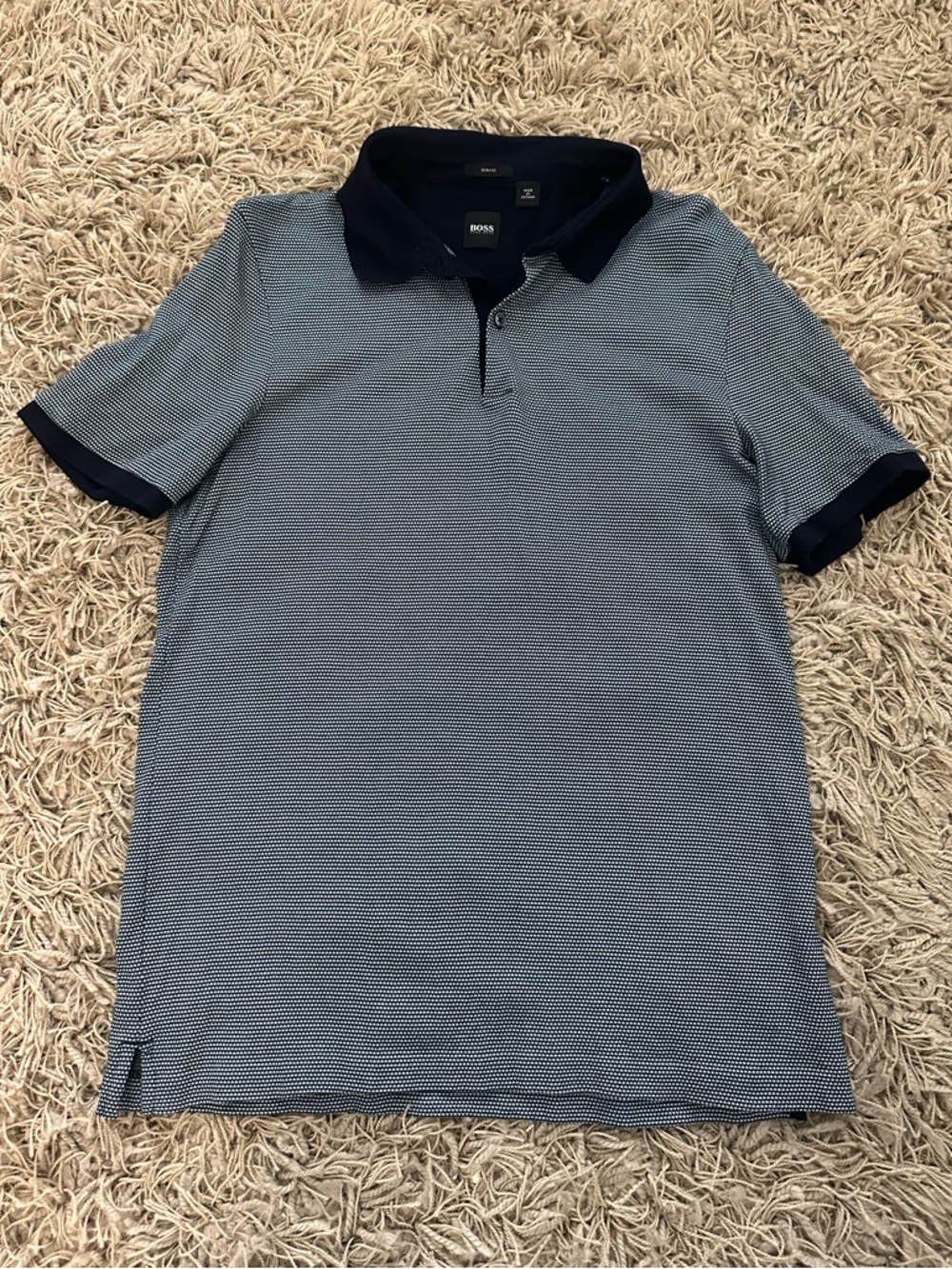 Hugo Boss Slim Fit Two-Tone Navy Textured Polo - Size XL